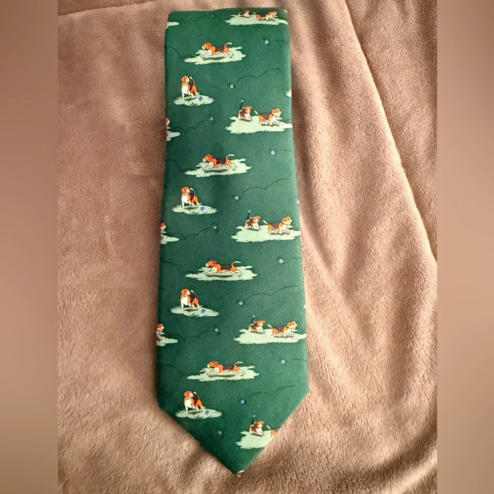 🆕Vineyard Vines-Boys Fetching Beagles Tie, Charleston Green, OneSize, NWT